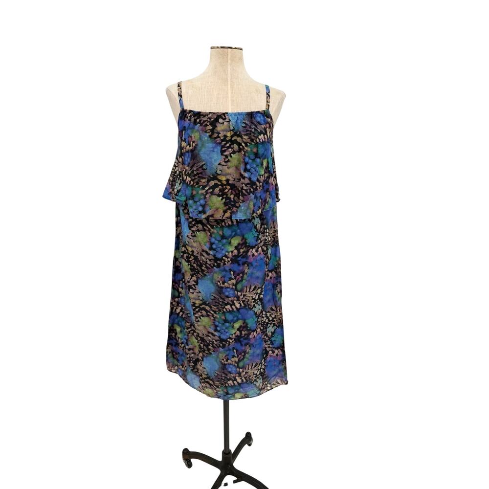 Marimekko‎ Metsätähti Floral Ruffle Silk Blend Midi Dress Blue Size 6 EU 36